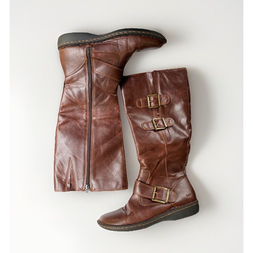 B.O.C. BORN Virginia Size 9.5 Buckle Boots Brown Leather Zip